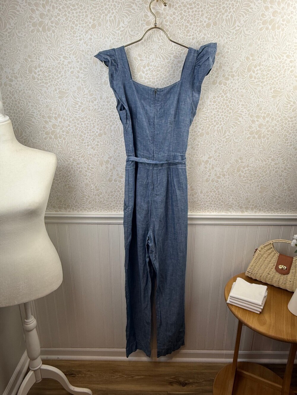 La Vie Rebecca Taylor Chambray Linen Sleeveless Jumpsuit - Size - Medium - NWT - Picture 8 of 12